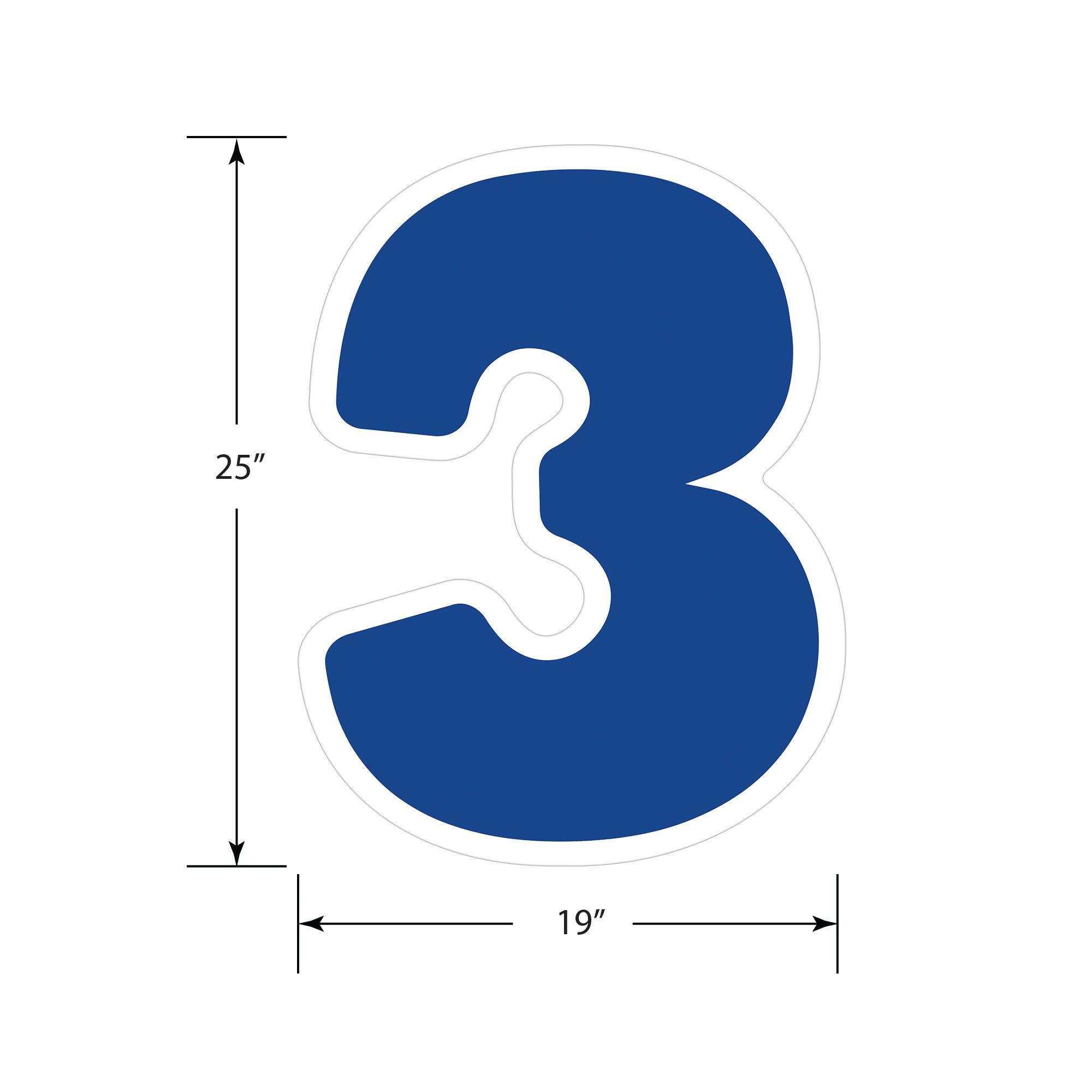 Blue Number (3) Corrugated Plastic Yard Sign, 24in